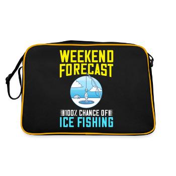 Eisfischen Fischer Eislöcher Eisbohrer Eis Fischen - Retro Tasche - Schwarz/Gold - Hinten