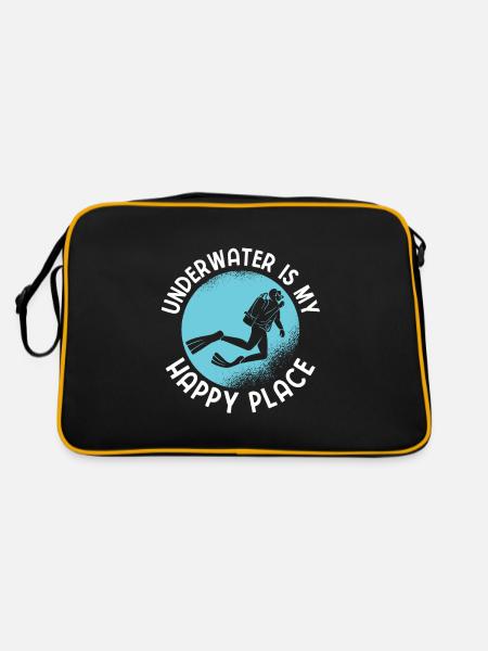 Apnoetaucher Freitaucher Taucher - Retro Tasche - Schwarz/Gold - Hinten