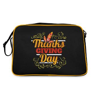Thanks Giving Day Logo Feathers Thanksgiving - Retro Tasche - Schwarz/Gold - Hinten