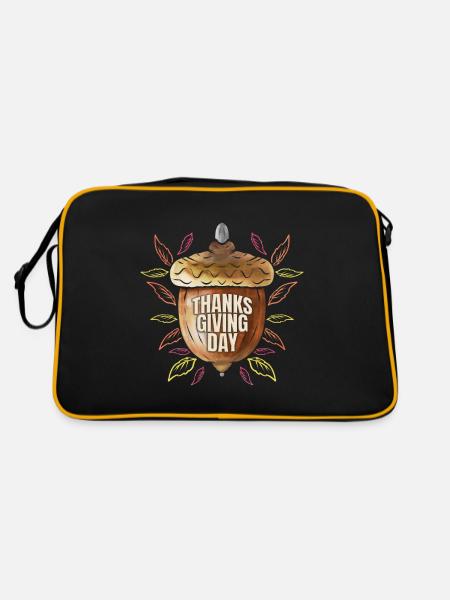 Autumn Acorn Thanks Giving Day Thanksgiving - Retro Tasche - Schwarz/Gold - Hinten