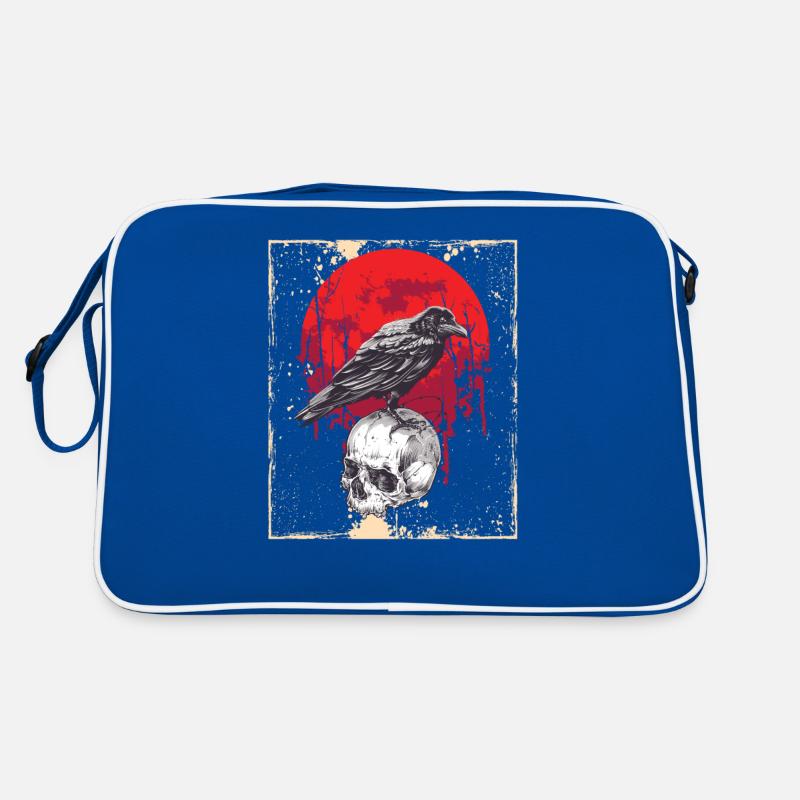 Gothic Skull-Red Moon-Black Crow Retro Bag