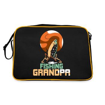 Angelnder Opa Fischen Fischer Angeln Angler - Retro Tasche - Schwarz/Gold - Hinten