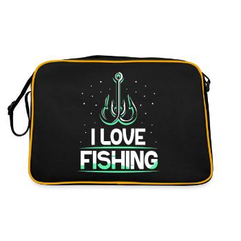 Ich Liebe Angeln Angler Fischer Fischen Angel - Retro Tasche - Schwarz/Gold - Hinten