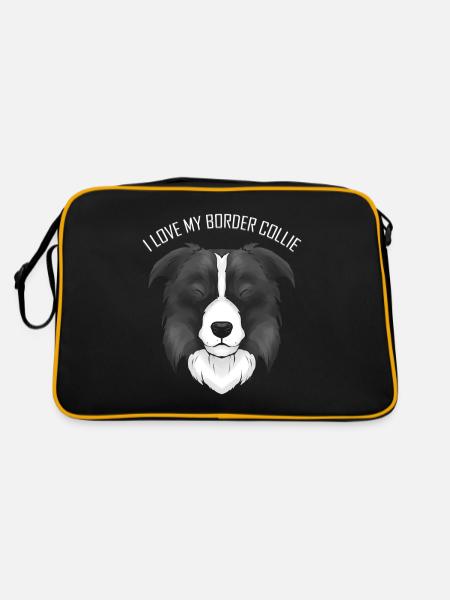 Dog Lover - I Love My Border Collie - Retro Tasche - Schwarz/Gold - Hinten
