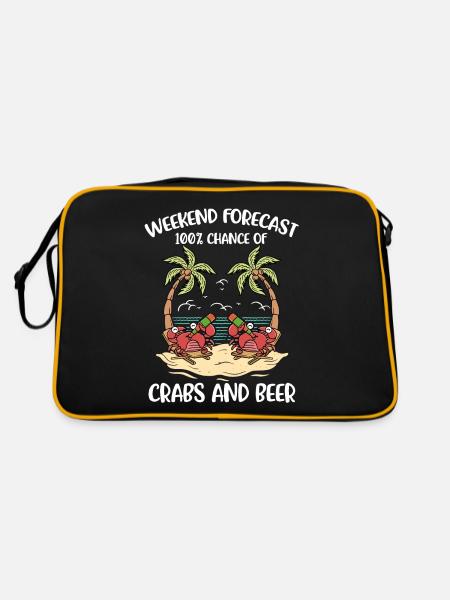 Crab And Beer Krabbe Geschenk - Retro Tasche - Schwarz/Gold - Hinten