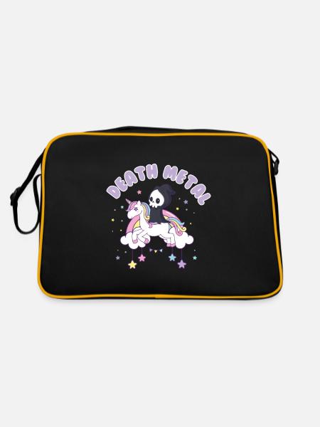 Einhorn auf Wolke Death Metal - Retro Tasche - Schwarz/Gold - Hinten