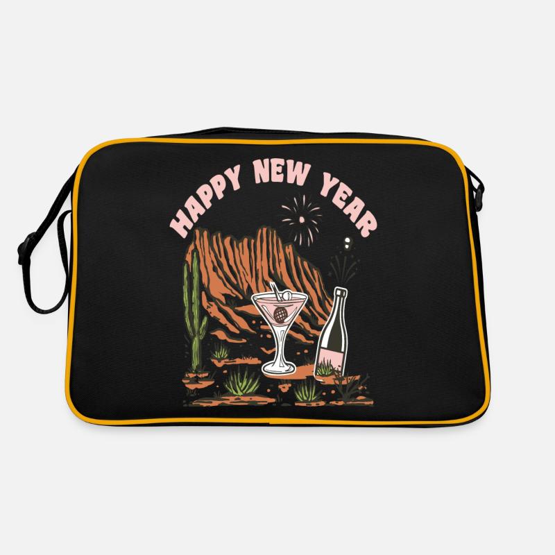Happy New Year Silvester Neujahr Weihnachten - Retro Tasche - Schwarz/Gold