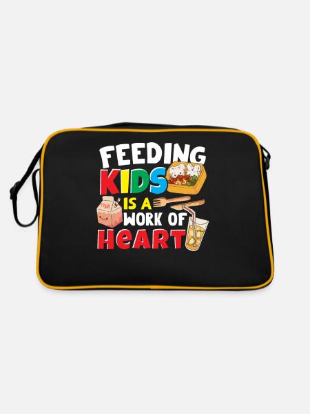Feeding Kids Is A Work Of Heart Cafeteria Worker - Retro Bag - black/gold - Back