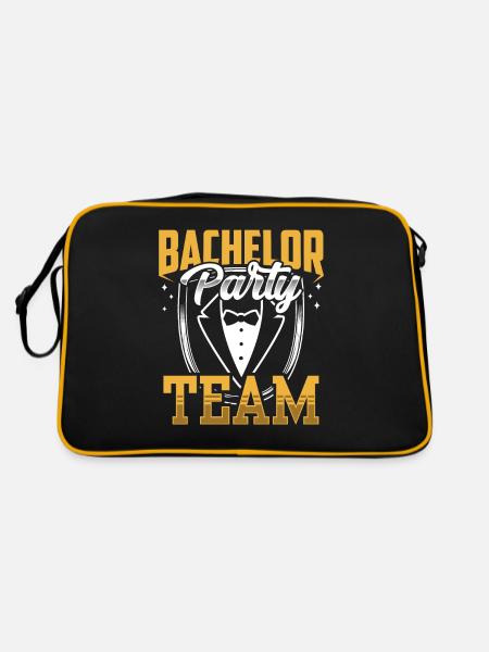 Junggesellenabschied Team Junggeselle Braut - Retro Tasche - Schwarz/Gold - Hinten