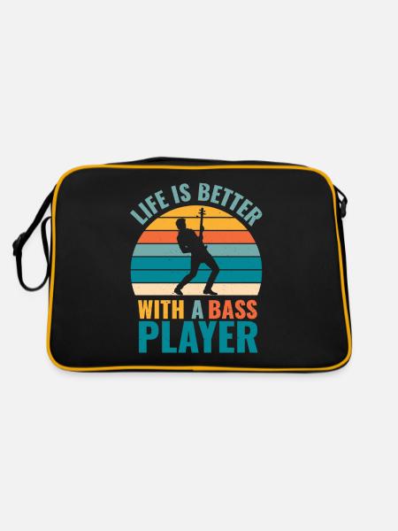 BASSIST QUOTE LIFE IS BETTER WITH A BASS PLAYER - Retro Tasche - Schwarz/Gold - Hinten