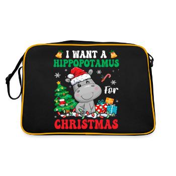 I Want A Hippopotamus For Christmas Lights Santa - Retro Tasche - Schwarz/Gold - Hinten