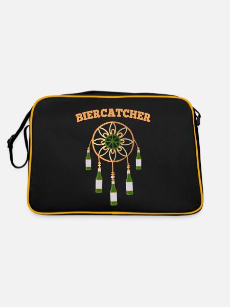 Biercatcher Dreamcatcher Bier Party Saufen - Retro Tasche - Schwarz/Gold - Hinten