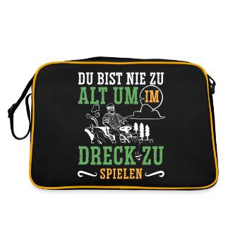Du bist nie zu alt im Dreck zu spielen Bauer - Retro Tasche - Schwarz/Gold - Hinten