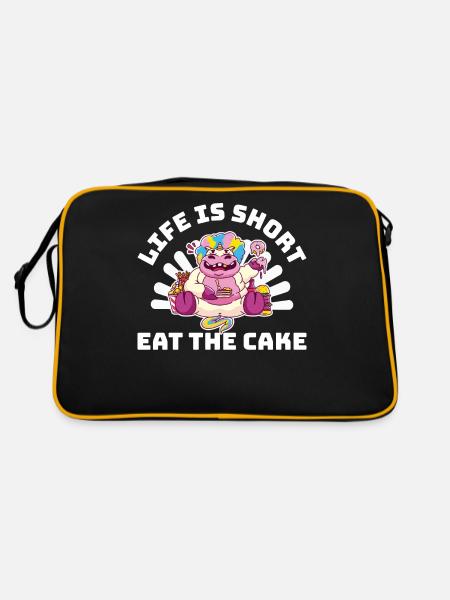 Life Is Short Eat The Cake Cake Gift - Retro Bag - black/gold - Back