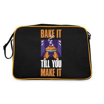 Bake It Till You Make It Backen Geschenk - Retro Tasche - Schwarz/Gold - Hinten