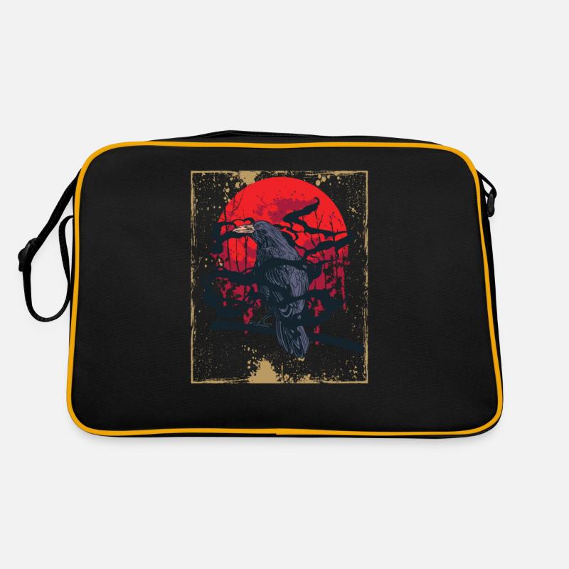 Gothic Skull-Red Moon-Black Crow Retro Bag
