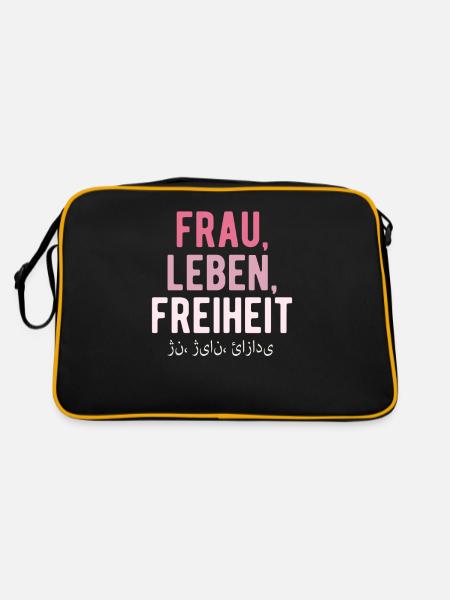 Frau, Leben, Freiheit - Retro Tasche - Schwarz/Gold - Hinten