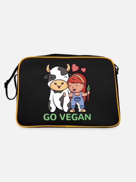 Veggie Lover Vegan Gift - Retro Bag - black/gold - Back