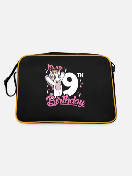 9th Birthday Kids Unicorn Nine Birthday - Retro Bag - black/gold - Back