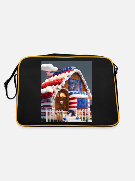 American Christmas Gingerbread House with US - Retro Bag - black/gold - Back