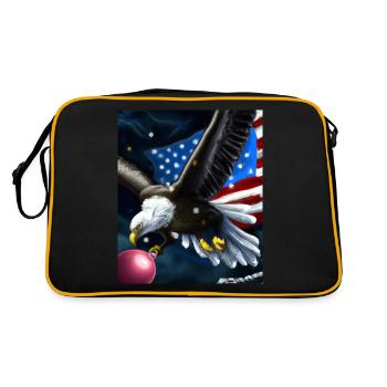 Amerikanisches Weihnachten Seeadler Mit US Flagge - Retro Tasche - Schwarz/Gold - Hinten