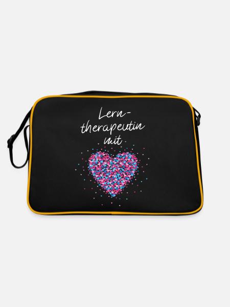 Lerntherapeutin mit Herz Lerntherapie Nachhilfe - Retro Tasche - Schwarz/Gold - Hinten