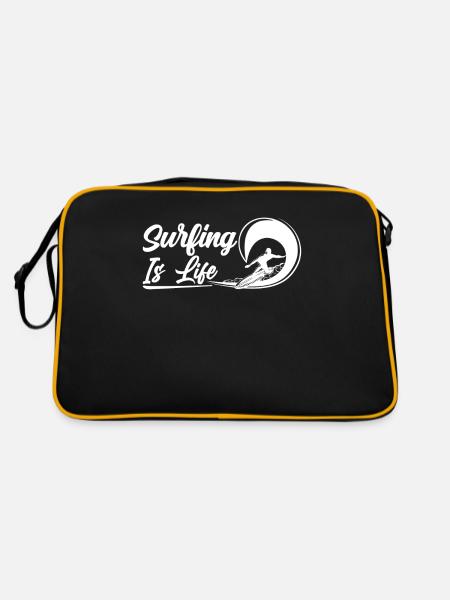 Surfing is Life Surfboard Surfer Surfing - Retro Bag - black/gold - Back