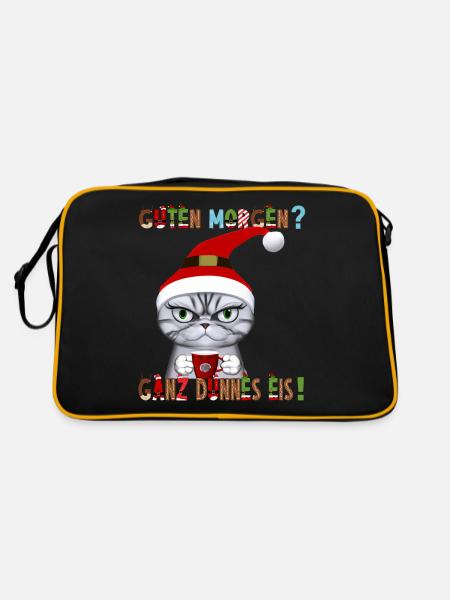 Ganz Dünnes Eis Morgenmuffel Katze Kaffee - Retro Tasche - Schwarz/Gold - Hinten