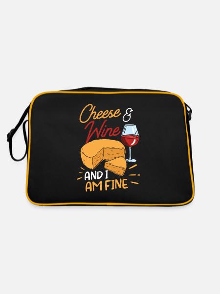 Käse Und Wein Und Es Geht Mir Gut Liebhaber Liebe - Retro Tasche - Schwarz/Gold - Hinten