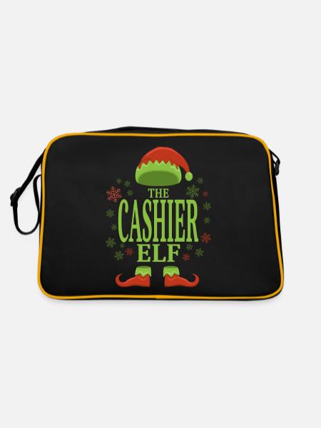 Kassierer Weihnachtself - Retro Tasche - Schwarz/Gold - Hinten