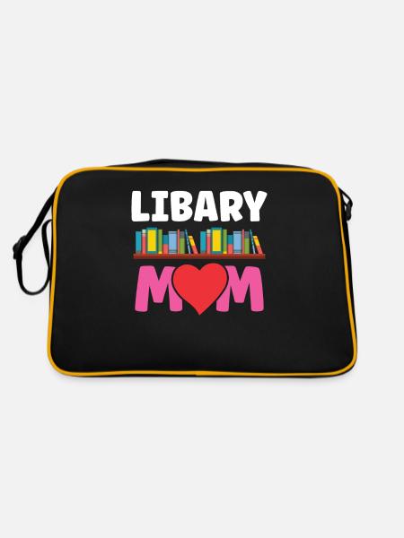 Bibliothek Mama Liebhaber Bücher Bibliothekar - Retro Tasche - Schwarz/Gold - Hinten