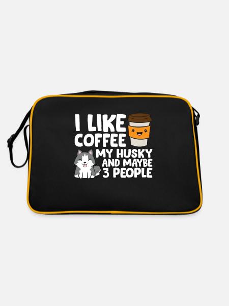 I Like Coffee My Husky And Maybe Like 3 People - Retro Tasche - Schwarz/Gold - Hinten