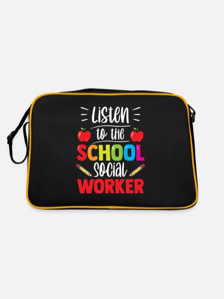 Listen to the school social worker school profession - Retro Bag - black/gold - Back