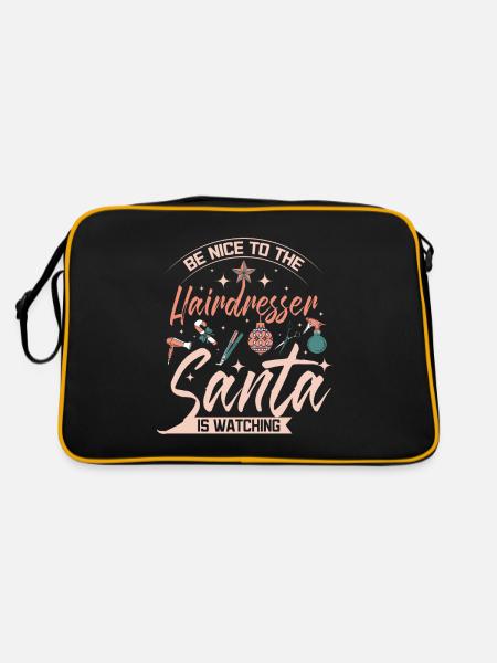 Be nice to the Hairdresser santa is watching - Retro Tasche - Schwarz/Gold - Hinten