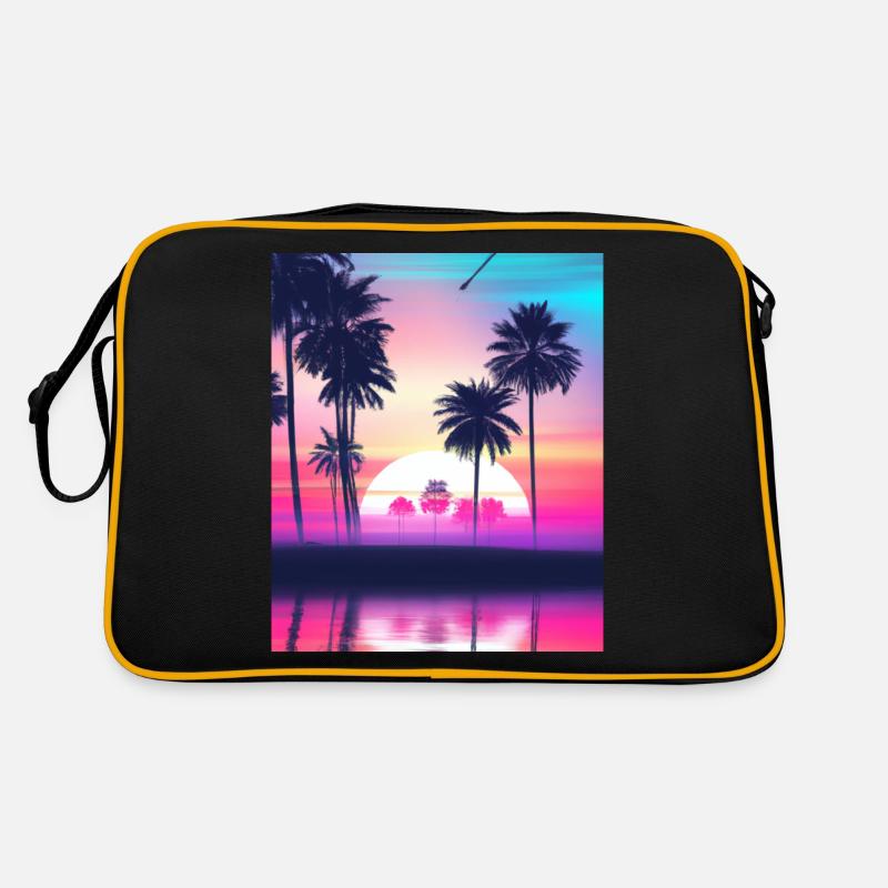 Vaporwave Sun Synthwave Sunset Palmen - Retro Tasche - Schwarz/Gold