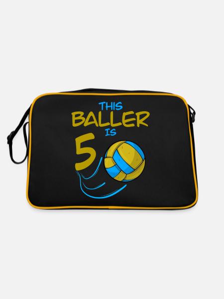 Volleyballspieler Baller ist 5 Volleyball Geburtstag - Retro Tasche - Schwarz/Gold - Hinten