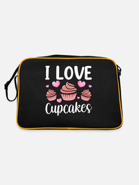 Ich Liebe Cupcakes Essen Süß Liebhaber Cupcake - Retro Tasche - Schwarz/Gold - Hinten