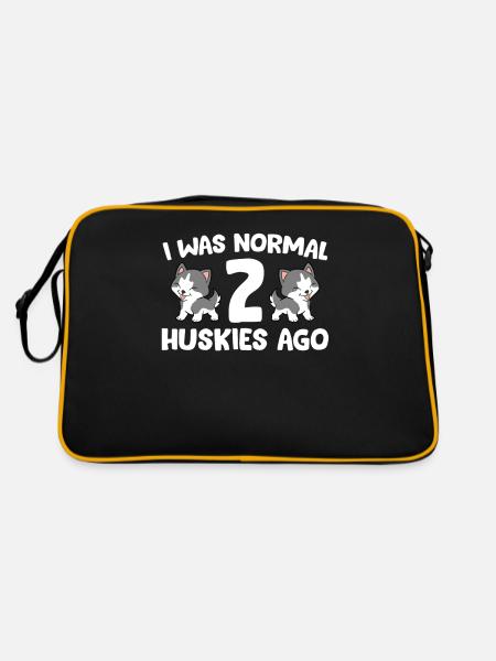I Was Normal 2 Huskies Ago Siberian Husky Dog - Retro Tasche - Schwarz/Gold - Hinten