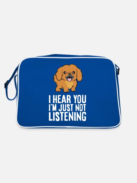 Pekinese Hund Ich höre dich, ich höre nur nicht - Retro Tasche - Blau/Weiß - Hinten