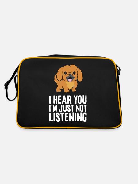 Pekingese Dog I Hear You I'm Just Not Listening - Retro Bag - black/gold - Back