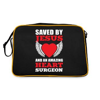 Saved By Jesus And An Amazing Heart Surgeon Heart - Retro Bag - black/gold - Back