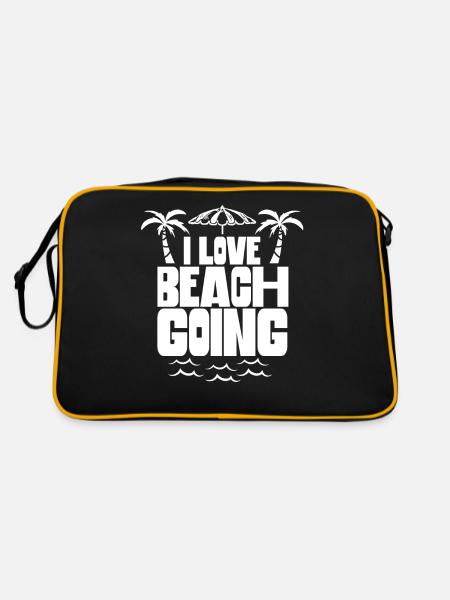 Ich Liebe Strandurlaub Strand Strandgänger Beach - Retro Tasche - Schwarz/Gold - Hinten