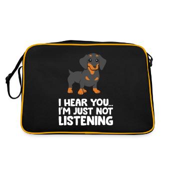 Dackel Hund Ich höre dich, ich höre nur nicht zu - Retro Tasche - Schwarz/Gold - Hinten