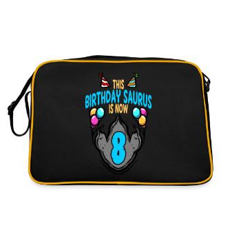 This Saurus Is 8 Dinosaur Footprint Birthday - Retro Bag - black/gold - Back