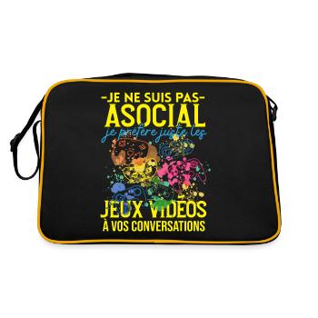 Pas Asocial Jeux Vidéos Humour Cadeau Ado Gamer - Sac Retro - noir/or - Dos