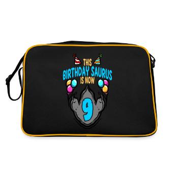 This Saurus Is 9 Dinosaur Footprint Birthday - Retro Bag - black/gold - Back