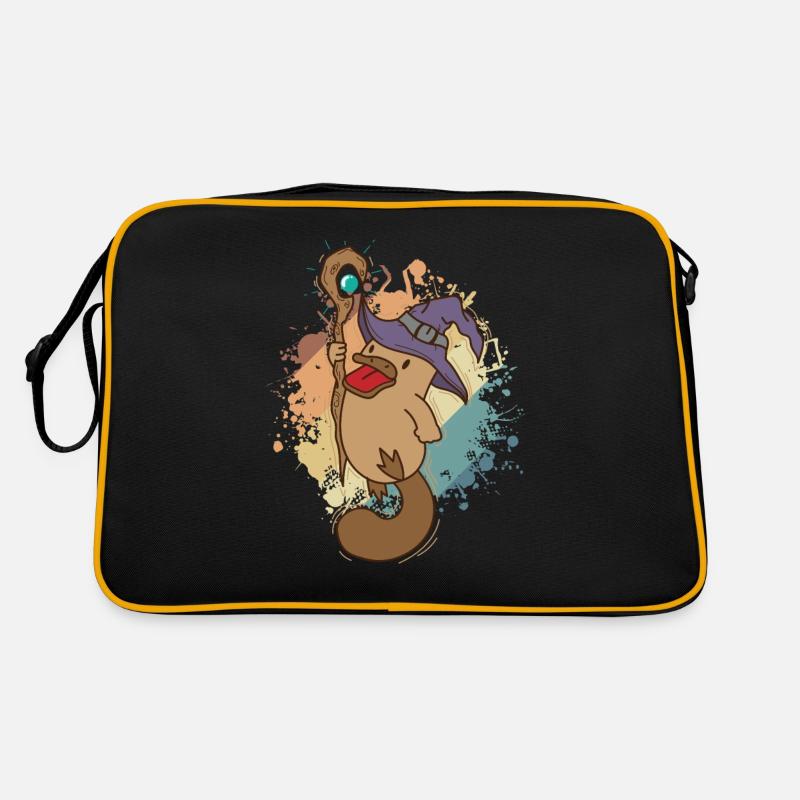 Schnabeltier als Zauberer Australien - Retro Tasche - Schwarz/Gold