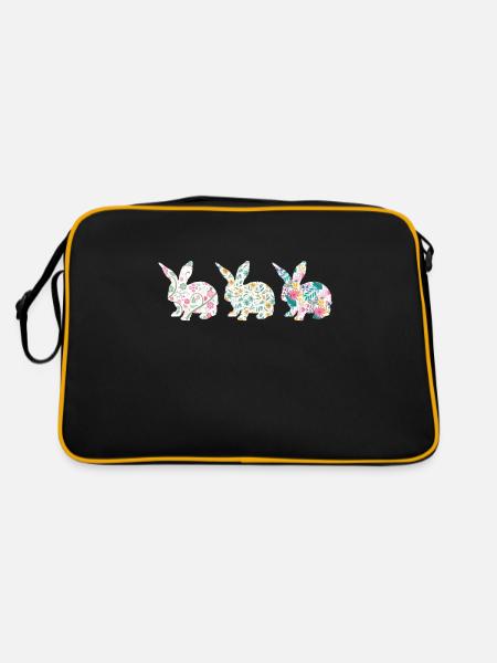 Easter Three Bunnies Rabbit Flower - Retro Tasche - Schwarz/Gold - Hinten