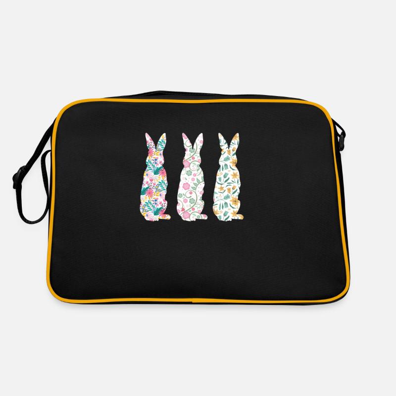 Easter Three Bunnies Rabbit Flower - Retro Tasche - Schwarz/Gold