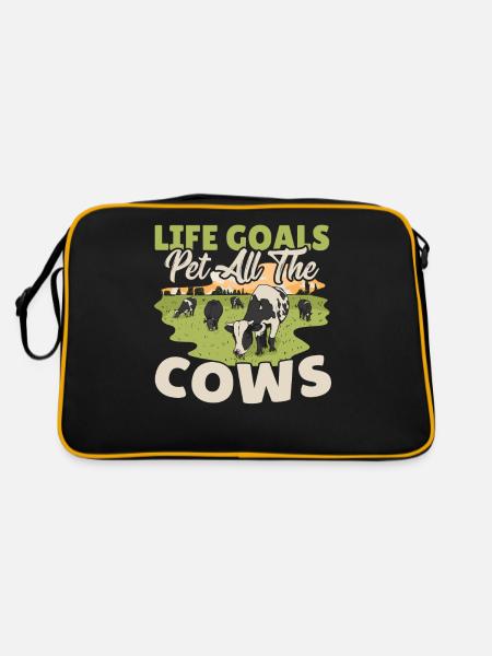 Kuh Kühe Muh Euter Milchkuh Farm Kuh Schädel Bäuer - Retro Tasche - Schwarz/Gold - Hinten